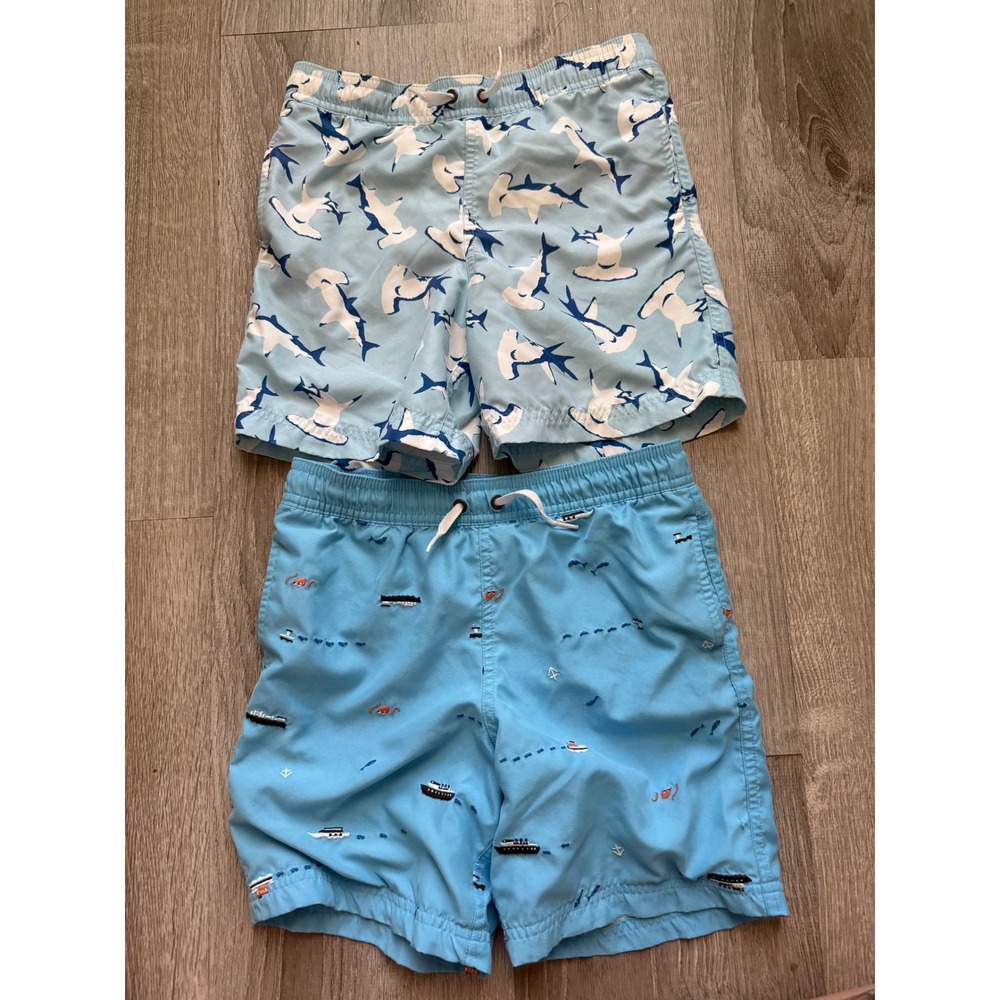 Hanna Andersson Boys Swim Trunks Bundle Size 120 US 6-7 Shark Nautical Blue 2pk